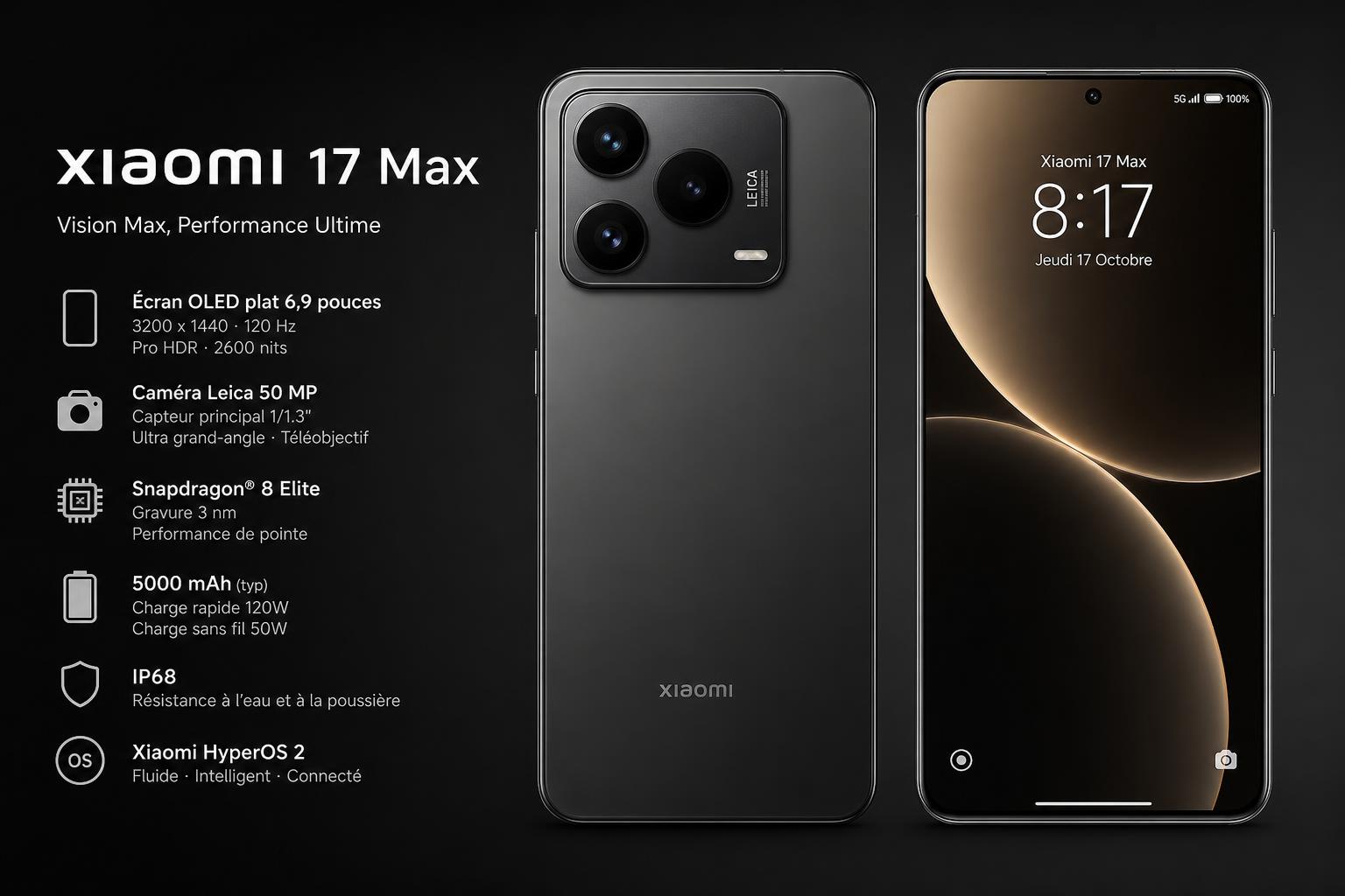 découvrez le xiaomi 17 max, un smartphone puissant doté d'un écran xxl, d'une batterie généreuse de 8 000 mah et d'un capteur photo leica exceptionnel de 200 mp pour des photos époustouflantes.