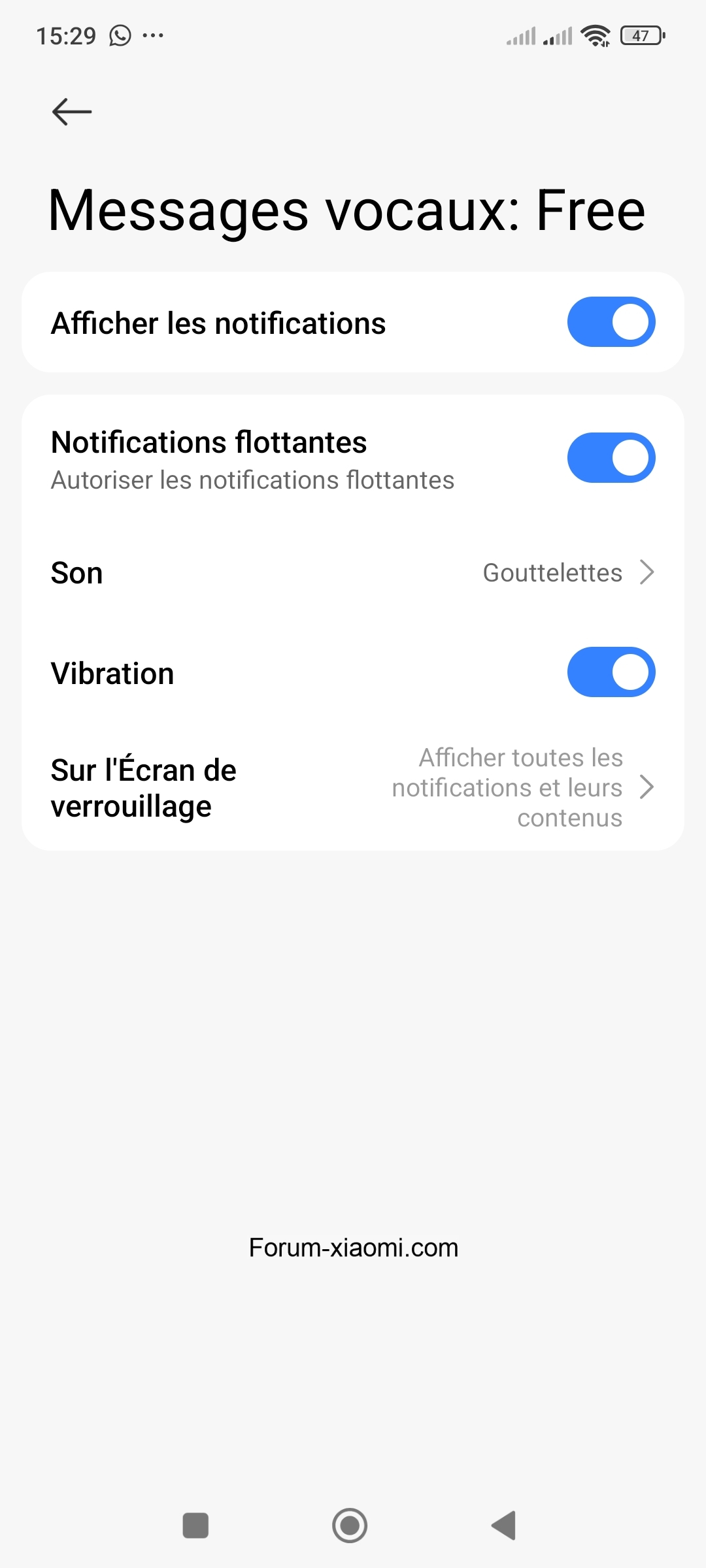 Problème notification message vocal