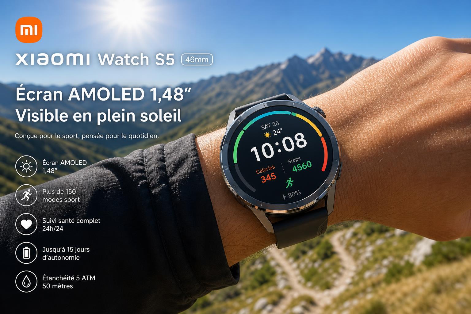 découvrez la xiaomi watch s5 46 mm avec son écran amoled de 1,48 pouce offrant une expérience visuelle immersive et une autonomie exceptionnelle de 21 jours pour accompagner votre quotidien.