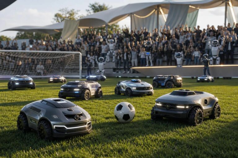 découvrez le robo goal challenge, un tournoi unique organisé par mova où des robots tondeuses s'affrontent dans un match de football spectaculaire alliant technologie et compétition.