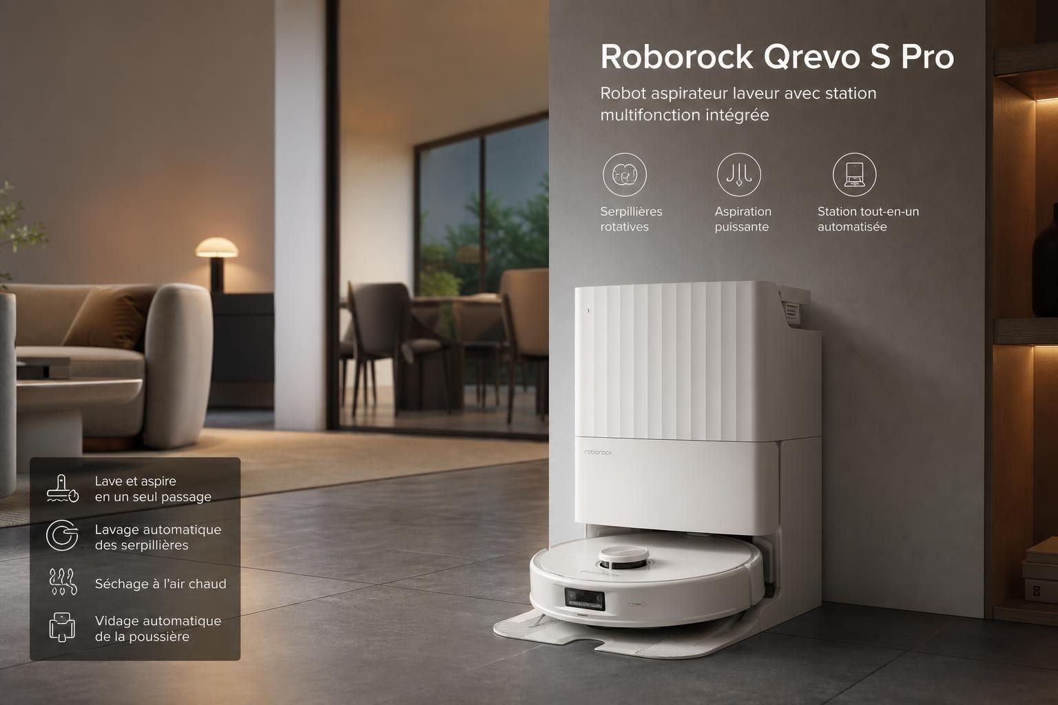 découvrez le roborock qrevo s pro, l’aspirateur-laveur intelligent offrant une autonomie prolongée et une performance maximale pour un nettoyage impeccable de votre maison.