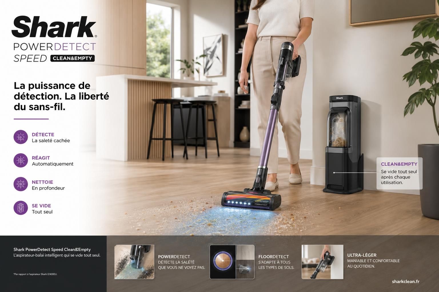découvrez le shark powerdetect speed clean&empty, l’aspirateur-balai high-tech qui combine une autonomie intelligente et une légèreté exceptionnelle pour un nettoyage rapide et efficace.