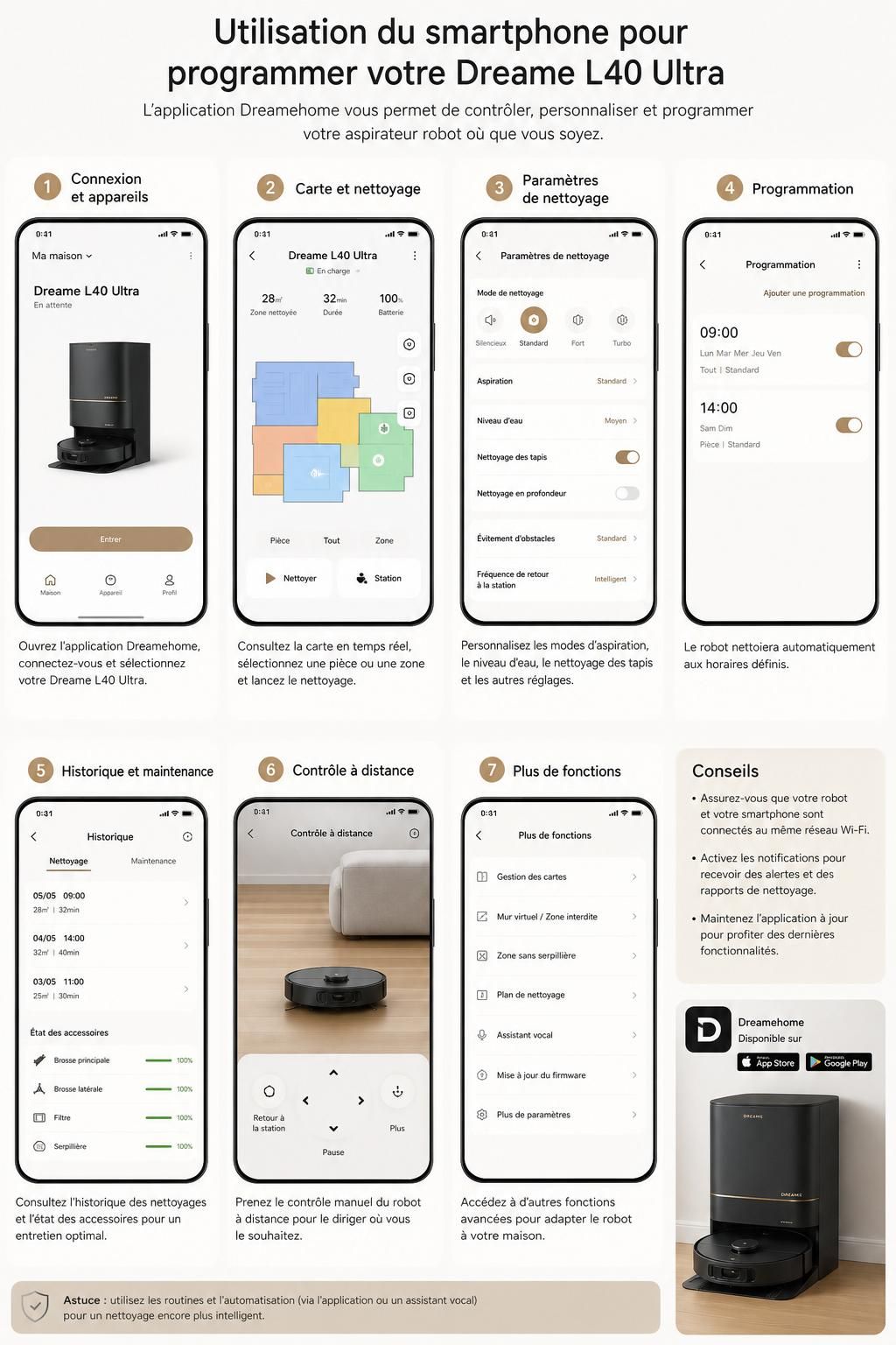 découvrez le guide dreame pour un nettoyage efficace des sols durs et des tapis, alliant performance et simplicité pour un intérieur impeccable.