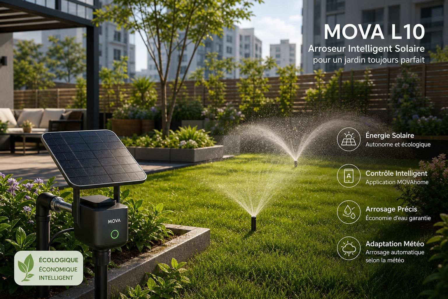 découvrez mova l10, l’arroseur intelligent qui transforme l’entretien de votre jardin grâce à sa technologie de cartographie avancée pour une irrigation optimale et économe.