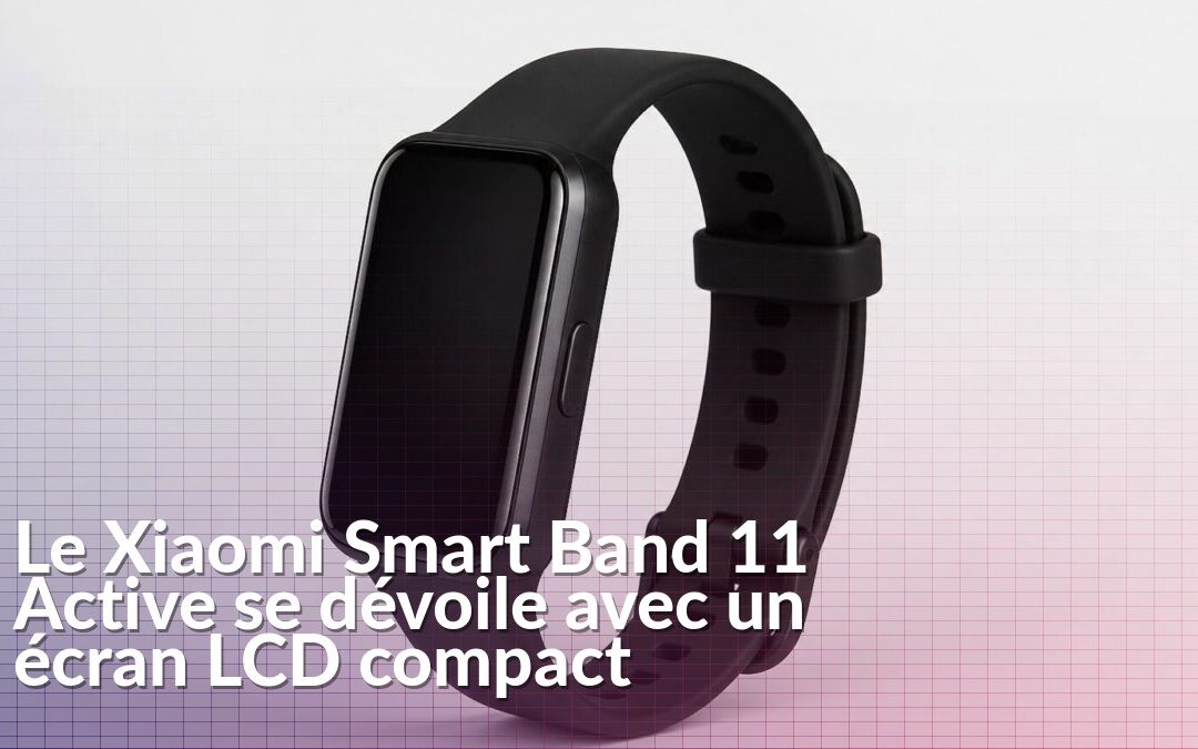 Rendu d’un bracelet Xiaomi Smart Band 11 Active avec écran rectangulaire et bouton sur le côté