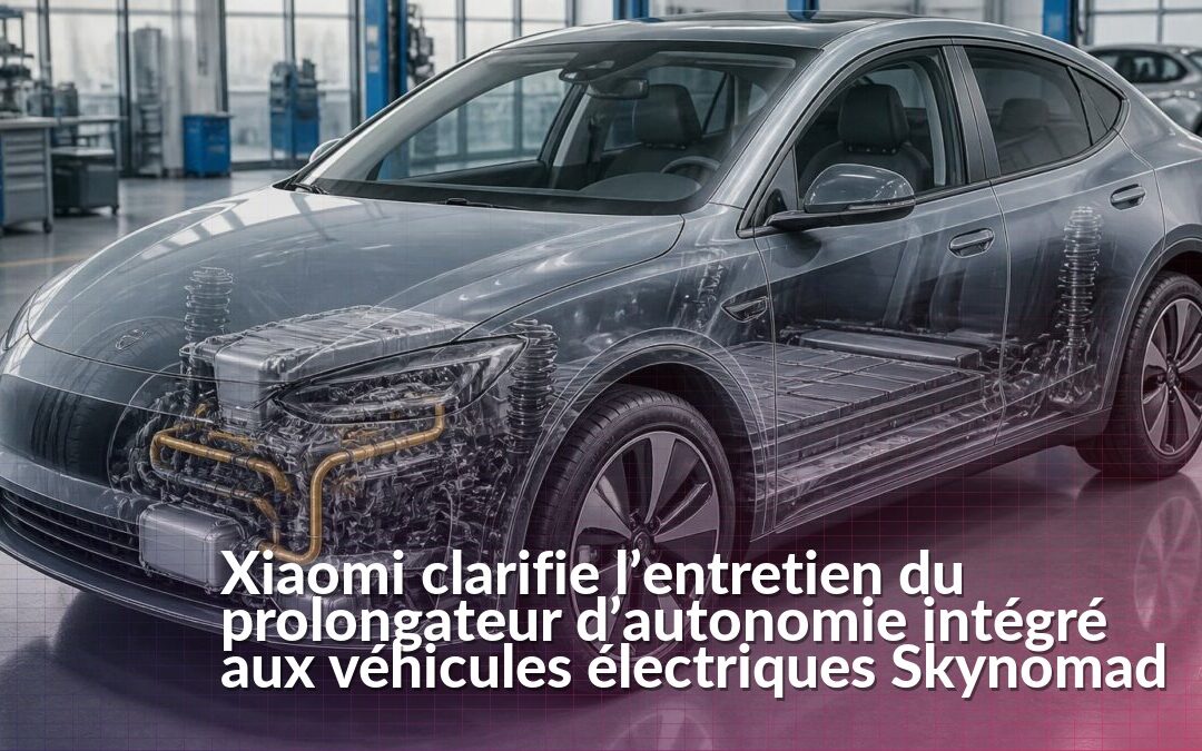 Illustration d’un véhicule électrique avec une vue technique de son unité de prolongation d’autonomie