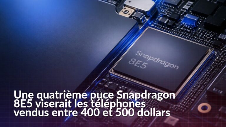 Illustration d’une puce Snapdragon 8E5 installée sur la carte mère d’un smartphone