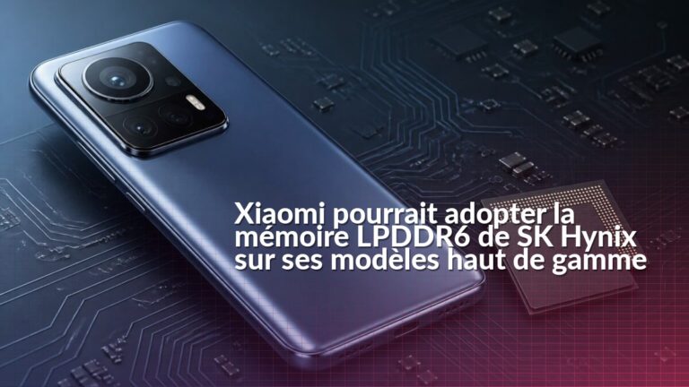 Illustration d’un smartphone Xiaomi à côté d’une puce de mémoire mobile SK Hynix LPDDR6