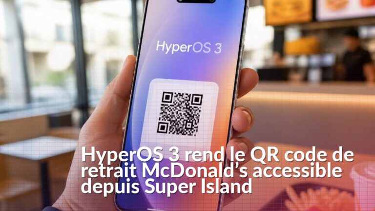Smartphone Xiaomi montrant un QR code de retrait McDonald’s dans Super Island sous HyperOS 3