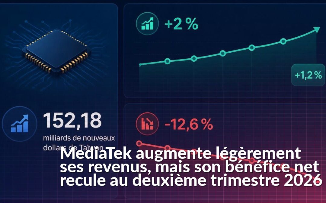 Tableau financier présentant les résultats MediaTek T2 2026 et le recul du bénéfice net