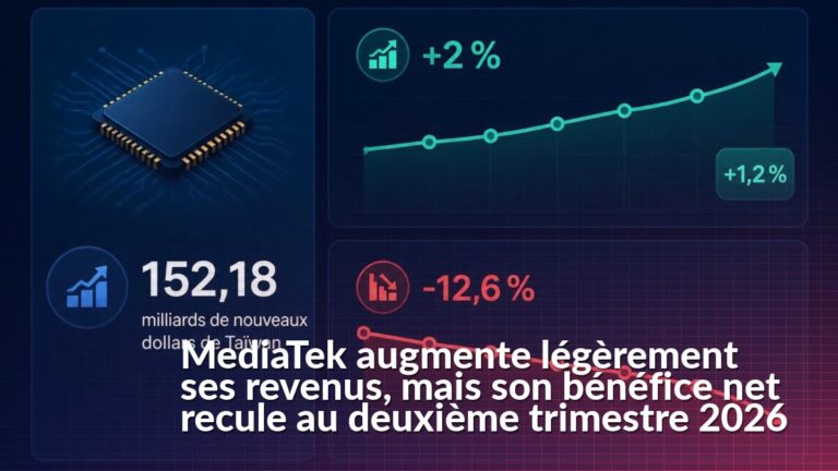 Tableau financier présentant les résultats MediaTek T2 2026 et le recul du bénéfice net