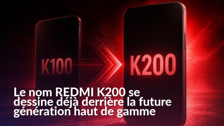 Illustration des noms série REDMI K200 et REDMI K100 sur un smartphone