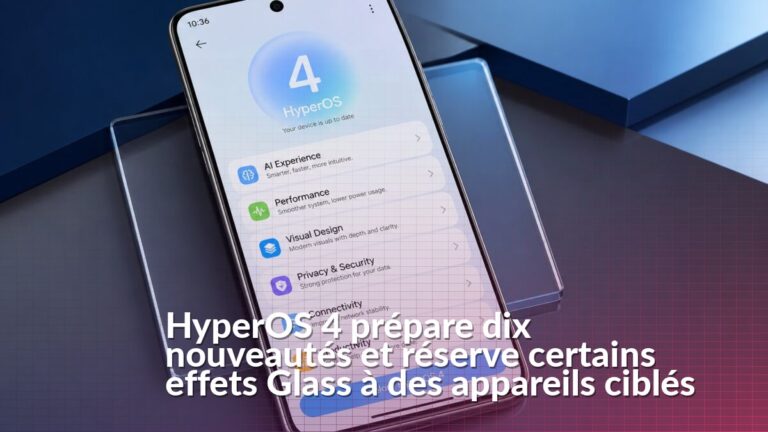 Écran de configuration de Xiaomi HyperOS 4 mentionnant dix nouveautés et des effets Glass