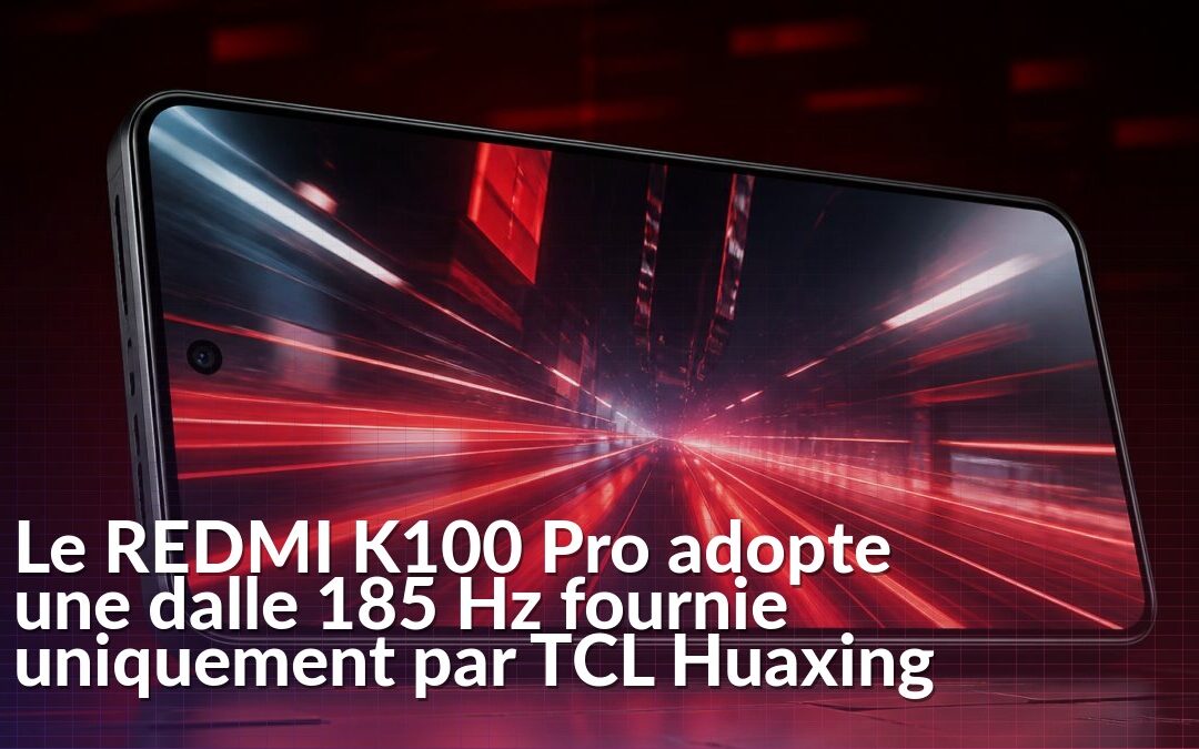 Illustration d’un smartphone REDMI évoquant l’écran 185 Hz de la série K100 Pro