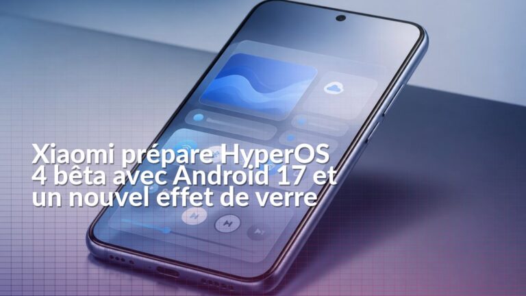 Smartphone Xiaomi présentant HyperOS 4 bêta avec une interface à effet de verre