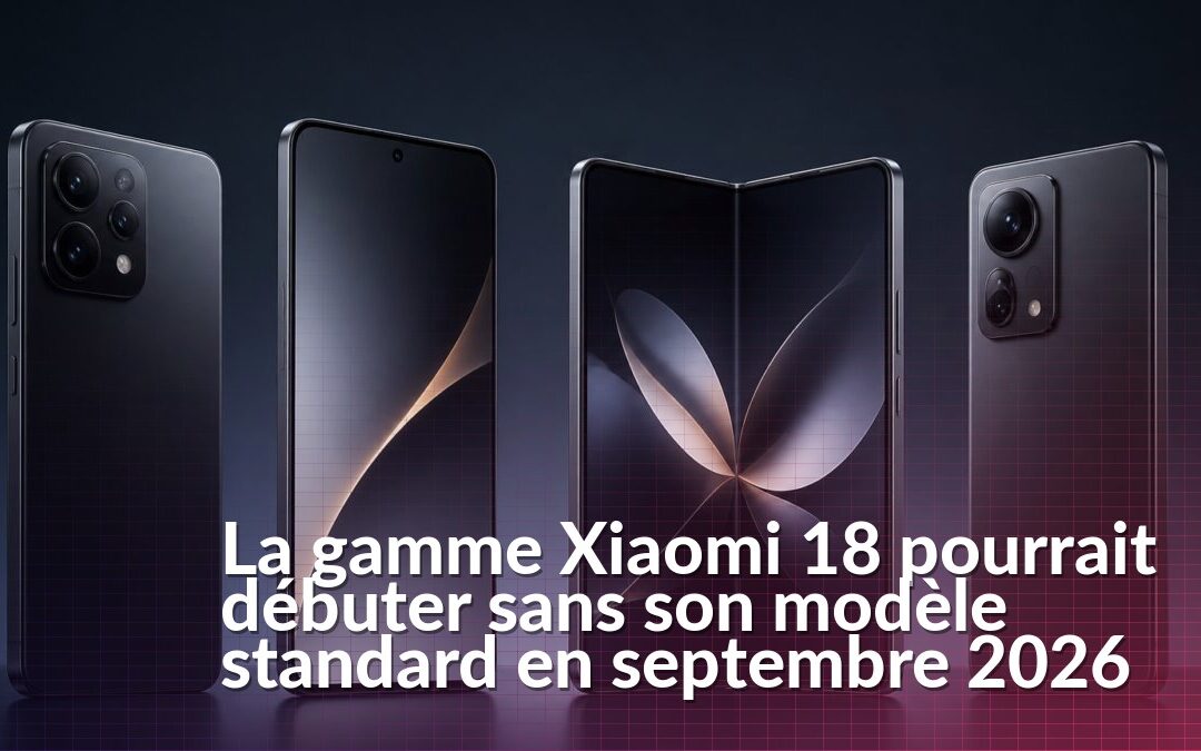 Illustration du lancement du Xiaomi 18 avec trois smartphones et un modèle pliable