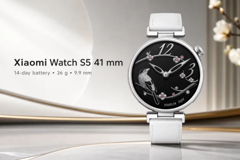 Xiaomi Watch S5 41 mm au poignet avec cadran affiché sur écran AMOLED
