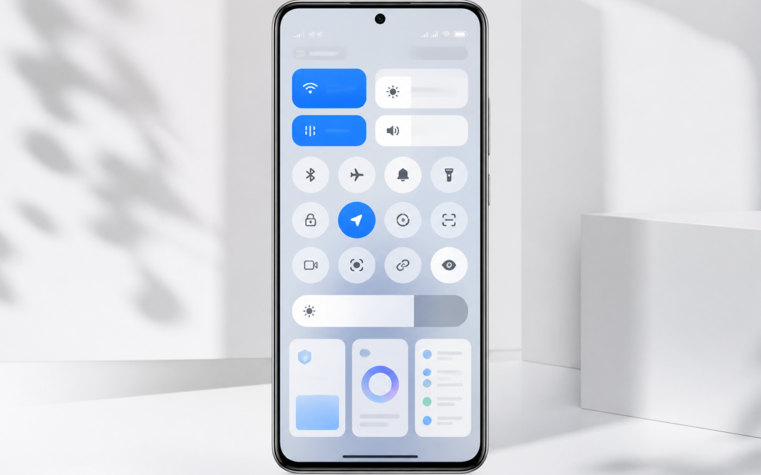 Smartphone Xiaomi affichant l’interface HyperOS 4 avec un panneau de réglages