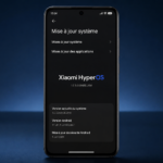 Écran d’un smartphone Xiaomi affichant la recherche de mise à jour HyperOS dans les paramètres