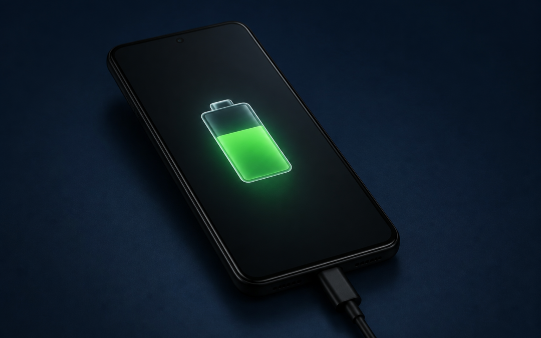Xiaomi 18 Pro illustré avec un indicateur de batterie et un câble de recharge
