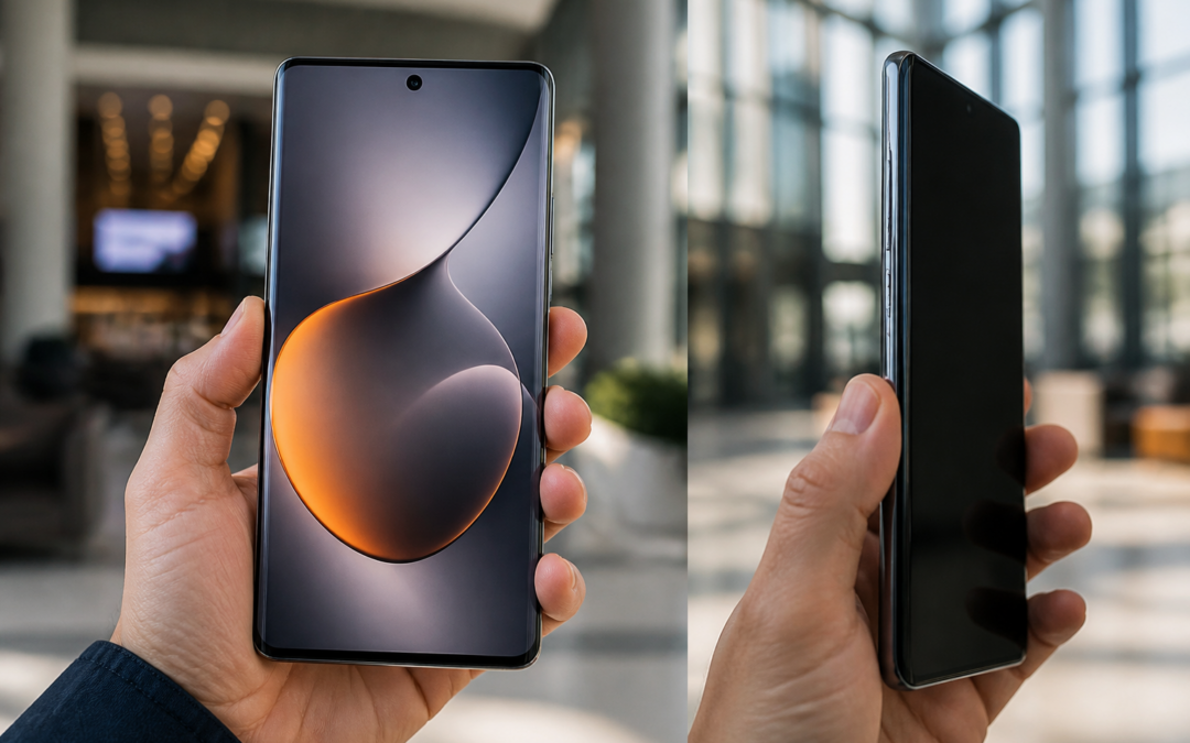Xiaomi 18 Pro vu de face et de côté illustrant la protection contre les regards latéraux