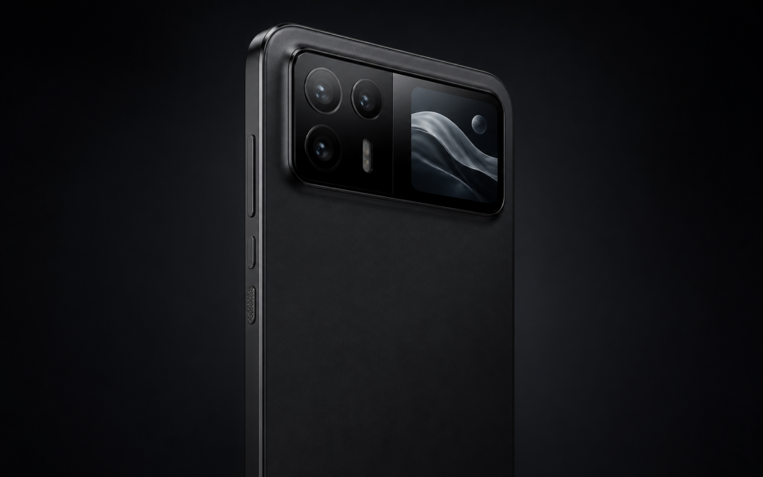 Xiaomi 18 Pro vu de dos avec son module photo horizontal et son écran arrière intégré