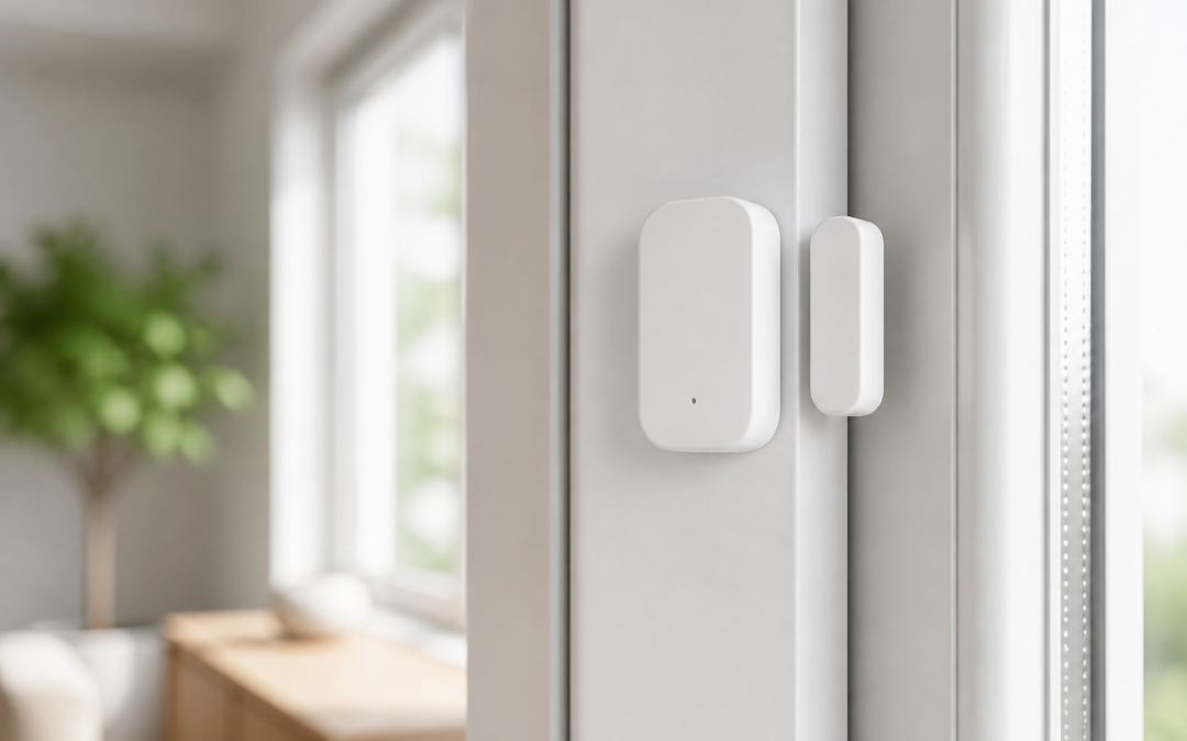 Xiaomi Door and Window Sensor 3 blanc installé sur le cadre d’une fenêtre