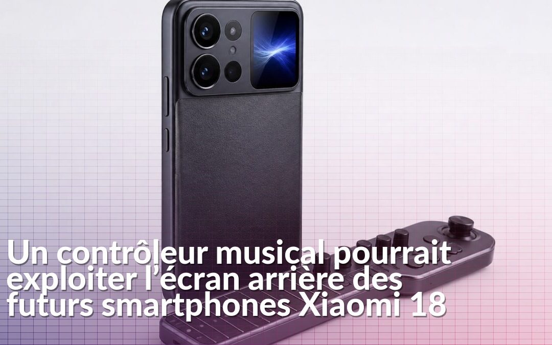 Rendu de la Xiaomi Pocket Guitar associée à l’écran arrière d’un smartphone Xiaomi 18