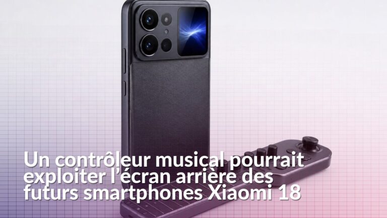 Rendu de la Xiaomi Pocket Guitar associée à l’écran arrière d’un smartphone Xiaomi 18