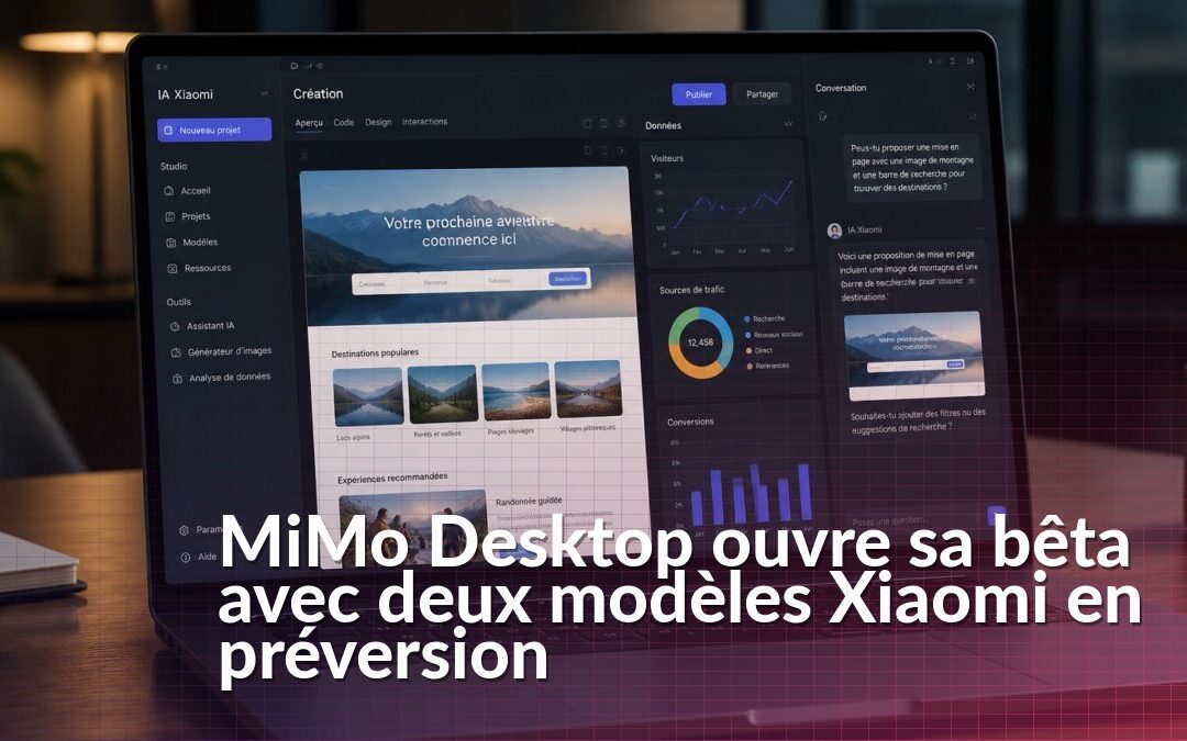 Interface de MiMo Desktop affichant un prototype web interactif généré par intelligence artificielle