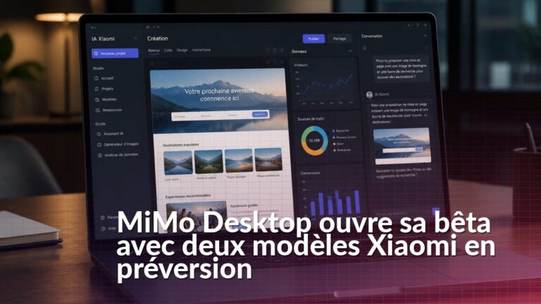 Interface de MiMo Desktop affichant un prototype web interactif généré par intelligence artificielle