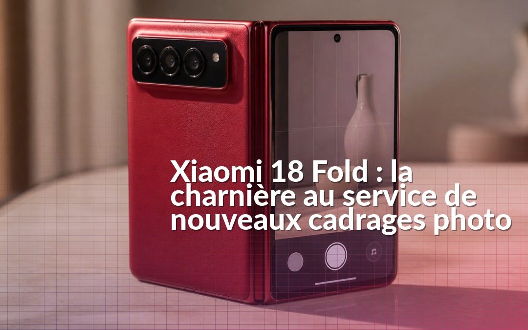 Xiaomi 18 Fold rouge partiellement ouvert avec son triple module photo arrière Leica visible