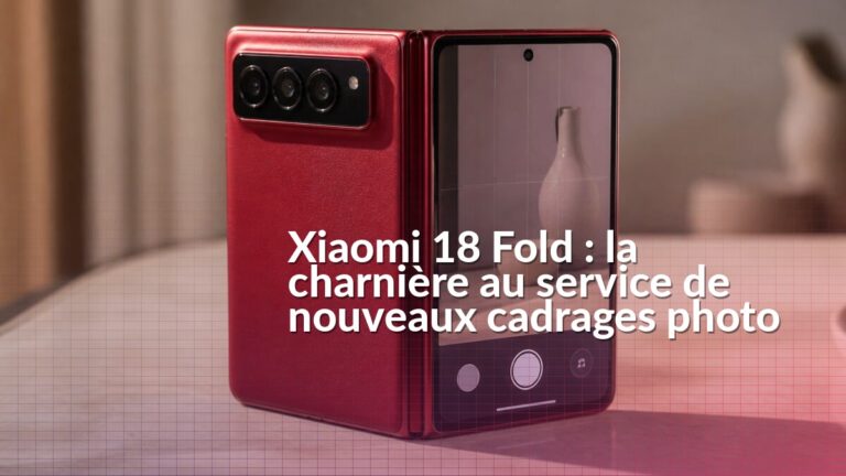 Xiaomi 18 Fold rouge partiellement ouvert avec son triple module photo arrière Leica visible