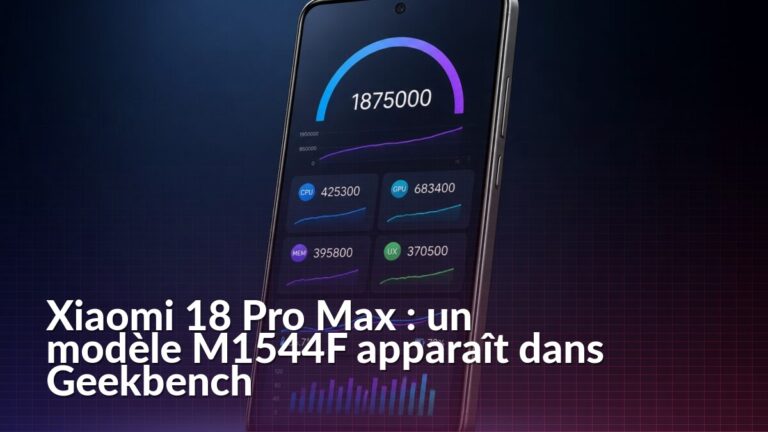 Smartphone Xiaomi affichant un test de performances Geekbench sur son écran