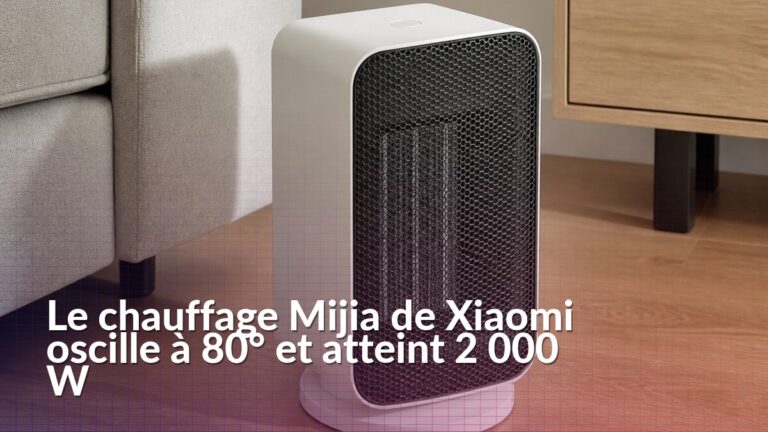 Chauffage soufflant blanc Xiaomi Mijia Graphene Heater C posé au sol avec sa grille frontale incurvée