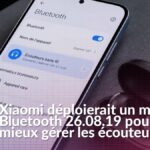 Écran d’un smartphone Xiaomi affichant les réglages Bluetooth et la recherche de mises à jour