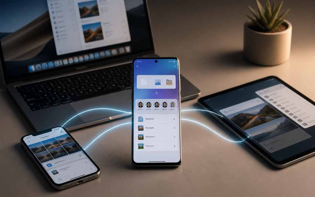 Un smartphone Xiaomi échange des fichiers avec un iPhone et un Mac via Xiaomi Interconnectivity