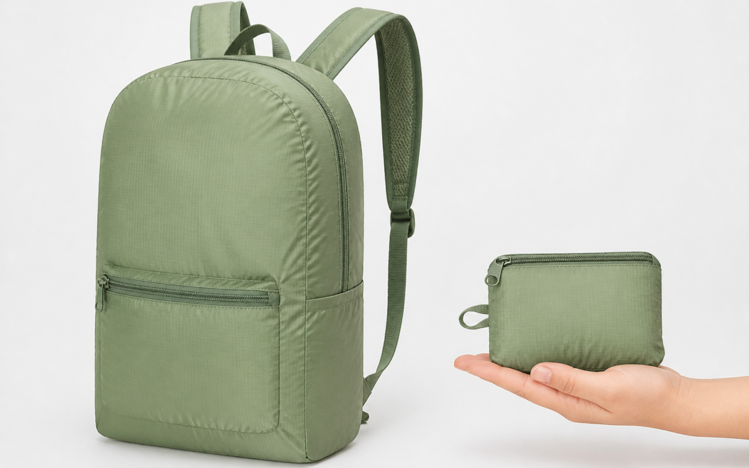Sac à dos Mijia léger de Xiaomi en coloris vert, plié et déployé