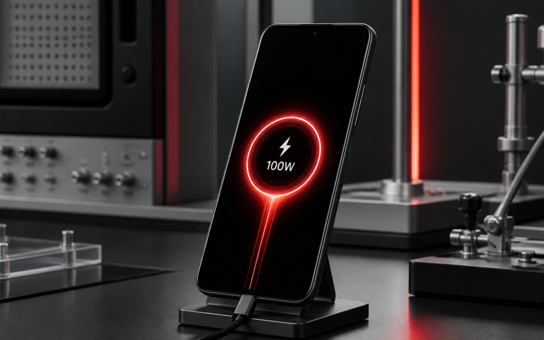 Smartphone REDMI sombre illustrant la certification chinoise du modèle Xiaomi M786BC et sa charge de 100 W
