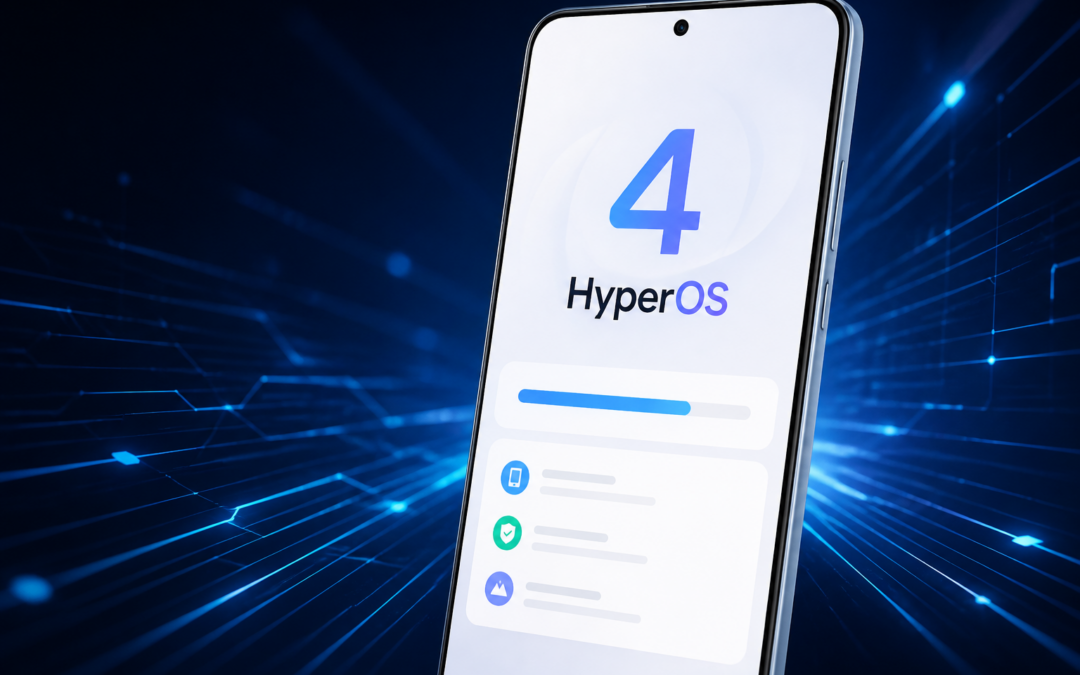 Écran de smartphone Xiaomi affichant l’interface de mise à jour HyperOS 4