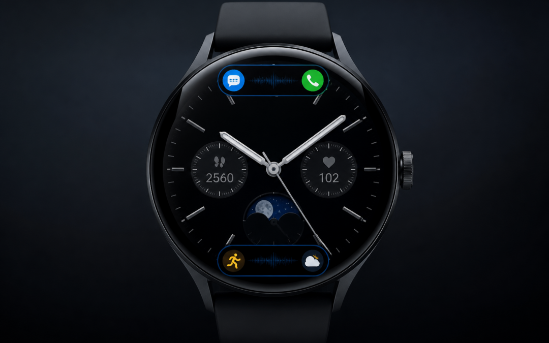 Xiaomi Watch 5 affichant l’interface Super Island enrichie