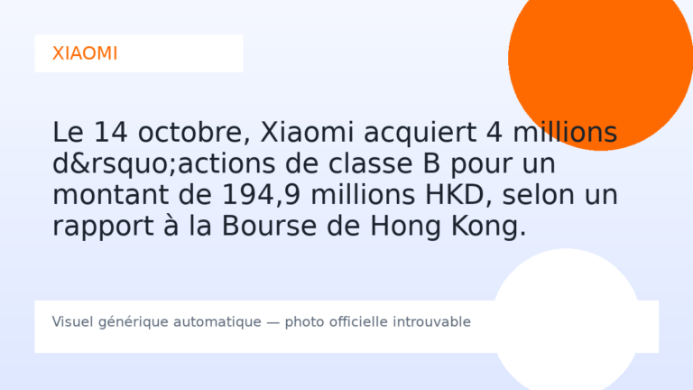 Le 14 octobre, Xiaomi acquiert 4 millions d’actions de classe B pour un montant de 194,9 millions HKD, selon un rapport à la Bourse de Hong Kong.