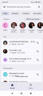 Affichage des contacts